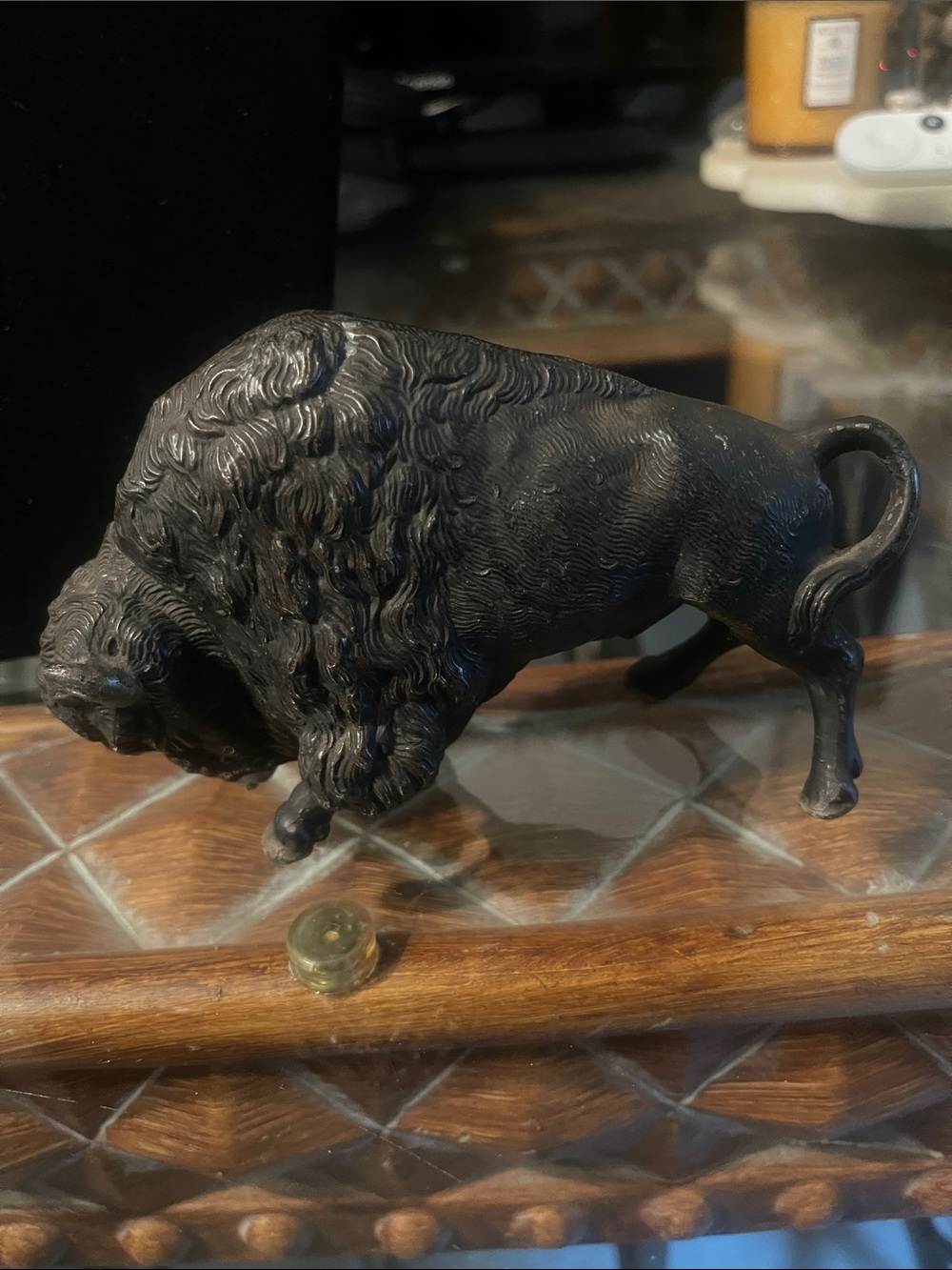 Black Buffalo Figurine Decorative Accent for Home Dining Cast Iron